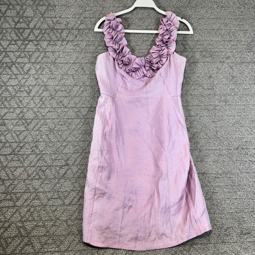 London Times Lilac Purple Ruffle Neck‎ Sleeveless Dress Size 8